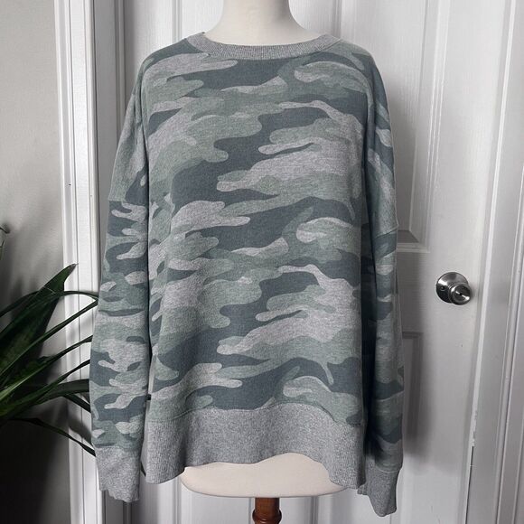 Camo Sweatshirt Women's XXL Time and Tru Split Sides Cotton Blend Green Gray - Picture 1 of 11